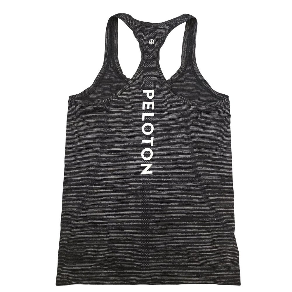 Peloton X Lululemon swifty Womens Black & Gray Striped Racerback Tank Top Size 6